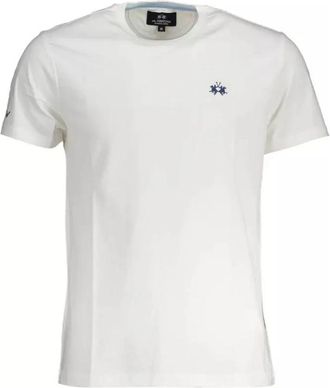 La Martina Wit Geborduurd T-shirt Elegante Stijl - Heren - T-shirts - Wit - 2XL - Katoen - Tops