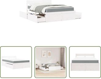 vidaXL vidaXL Letto in legno massello - Letto Cassetti e Materasso Bianco 140x190cm Legno Massello Pino