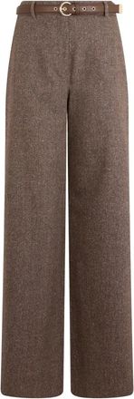 Max Mara Losse broek met hoge taille - Dames - Wijde Broeken - Bruin - L - Wol - Broeken