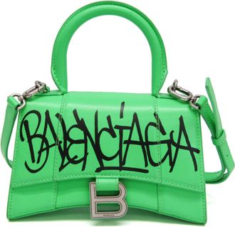 Balenciaga Graffiti Hourglass Top Handle Leather Green Leather Handbag (Pre-Owned)