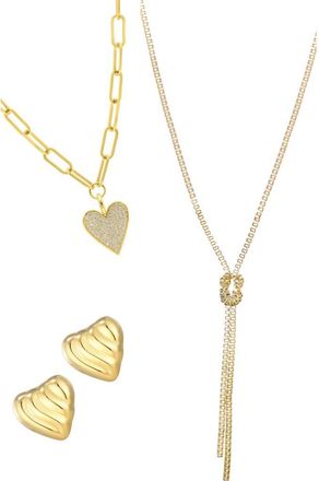 Adornia Heart Stud Earrings & 2 Assorted Necklaces Set in Gold at Nordstrom Rack