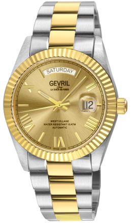 Gevril Group Mens Automatic West Village 316L Stainess Steel IPYG Case, Gold Dial Stainless Bracelet - Silver & Gold - One Size