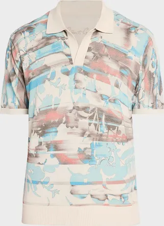 Robert Graham Men & apos;s Ordale Cotton Knit Abstract Johnny Collar Polo Shirt