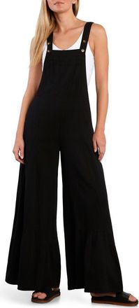BILLY T Butterfly Ruffle Leg Cotton Blend Overalls in Caviar at Nordstrom, Size X-Large