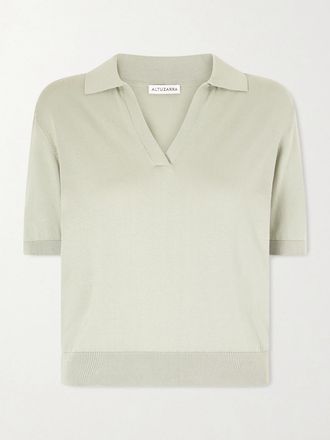 Altuzarra Polo Cropped In Misto Cotone E Seta Clay - Verde