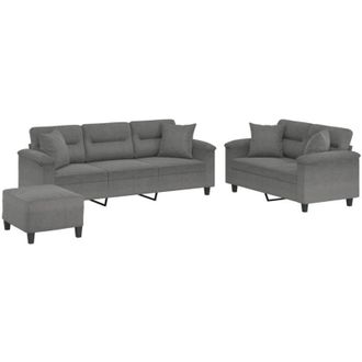 vidaXL Juego De Sof&aacute;s Con Cojines 3 Piezas Tela Microfibra Gris Oscuro Vidaxl