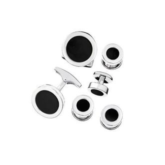 Jan Leslie Round Gemstone Inlay Sterling Cufflinks & Studs in Black at Nordstrom
