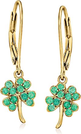 Ross-Simons Emerald 4-Leaf Clover Drop Earrings in 18kt Gold Over Sterling