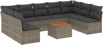 vidaXL Set De Sof&aacute;s De Jard&iacute;n 10 Pzas Con Cojines Rat&aacute;n Sint&eacute;tico Gris Vidaxl