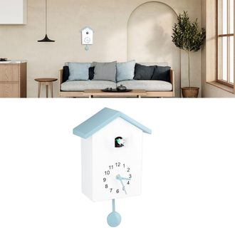 OEM Reloj De Pared Con P&eacute;ndulo Y Forma De Casita Para P&aacute;jaros, Con Campanada, Carcasa De Abs Azul Gris&aacute;ceo, Silencioso, Funciona Con 3 Pilas Lr14