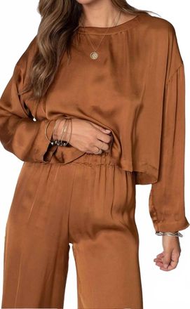 Stillwater Mila Long Sleeve Crop Top In Cognac