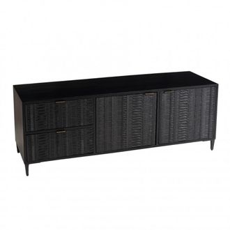 Macabane Mueble TV de madera de mango negro con 2 puertas y 2 cajones