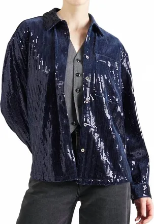 FRNCH Maelle Sequin Blouse In Blue Marine