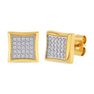 Robert Alton 1/4CTW Diamond Stainless Steel With Yellow Finish Mens Square Stud Earrings