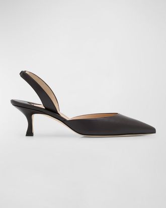 Manolo Blahnik Carolyne Leather Low-Heel Slingback Pump