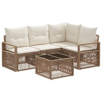 vidaXL Conjunto De Sof&aacute;s De Jard&iacute;n 5 Pcs Beige Rat&aacute;n Sint&eacute;tico Vidaxl