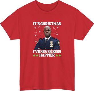 Generic Captain Holt Christmas T-Shirt - Ive Never Been Happier Holiday Meme Tee TV Show Xmax Gift Top Red