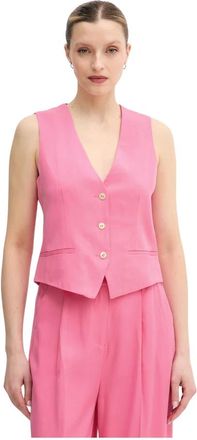 Lola Casademunt V-hals Geknoopte Gilet - Dames - Gillet - Roze - S - Leer - Kostuums
