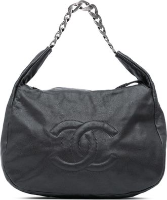 Chanel Pre-owned Womens Caviar Leather Hobo Chain Bag - Black - One Size