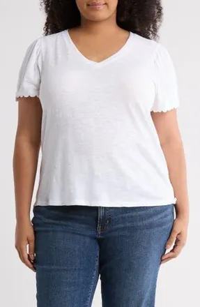 Caslon Scallop Trim T-Shirt in White at Nordstrom Rack, Size 1X