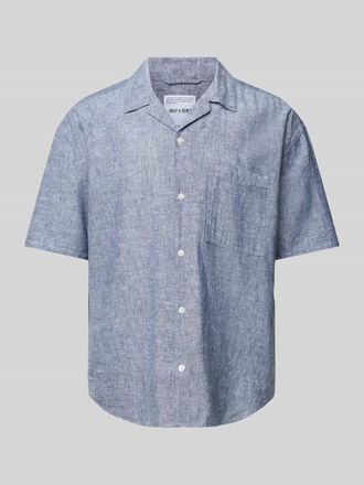 Only & Sons Relaxed Fit Freizeithemd aus Baumwoll-Leinen-Mix Modell CAIDEN in Dunkelblau, Gr&ouml;&szlig;e L