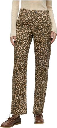 DKNY High-Rise Leopard Wide Leg - Dames - Regular Fit Jeans - Bruin - W30 - Katoen - Jeans