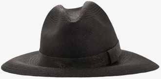 Brunello Cucinelli Black Woven Fedora Hat, Size Medium