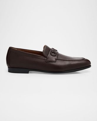 Ferragamo Men & apos;s Touch Hammered Leather Rubber-Gancini Loafers