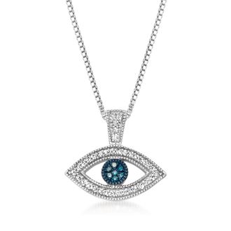 Ross-Simons Blue and White Diamond Evil Eye Pendant Necklace in Sterling Silver