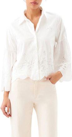 Karen Kane Embroidered Bell Sleeve Cotton Button-Up Shirt in Off White at Nordstrom, Size X-Large