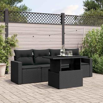 vidaXL Set De Muebles De Jard&iacute;n 5 Pzas Y Cojines Rat&aacute;n Sint&eacute;tico Negro Vidaxl
