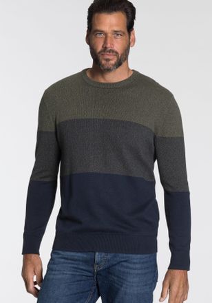 Man's World Rundhalspullover MANS WORLD Bis Gr&ouml;sse 5 XL, Herren, Gr. 4XL (68/70), bunt (oliv dunkelblau), Strick, Obermaterial: 50% Baumwolle, 50% Polyacryl, colo