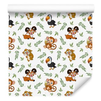 OEM Carta Da Parati Con Animali, Bianca, Grigio Chiaro, Beige E Crema, 50x1000 Cm