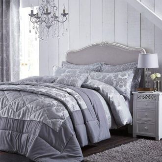 bianca Bianca - Catherine Lansfield damascato jacquard copripiumino matrimoniale king - argento