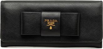 Prada Black Leather Long Wallet (Bi-Fold) (Pre-Owned)