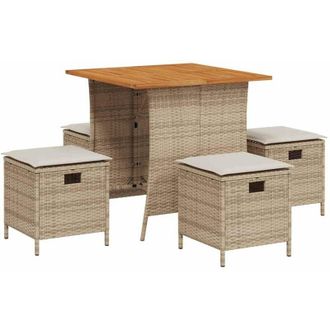 vidaXL Set Comedor De Jard&iacute;n 5 Pzas Con Cojines Rat&aacute;n Sint&eacute;tico Beige Vidaxl