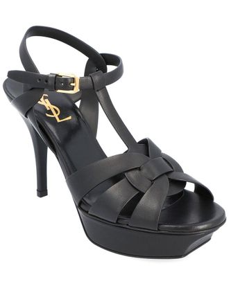 Saint Laurent Womens Calfskin Leather Tribute Platform Sandal (Authentic Pre- Loved)