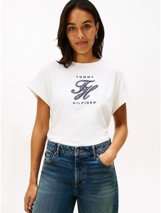 Tommy Hilfiger Womens Monogram Logo Dolman Sleeve T-Shirt - White - XXL