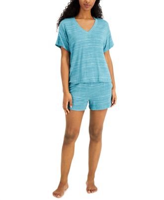 Alfani V-Neck Shirt & Shorts 2-Piece Set In Green Blue Space Dye