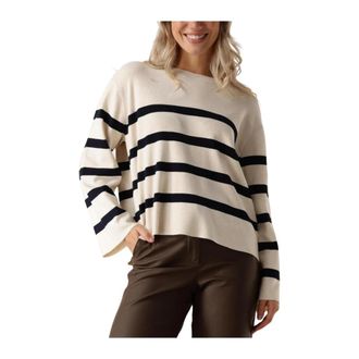 Summum Gestreept Trui - Dames - Ronde hals truien - Wit - XL - Truien & Vesten