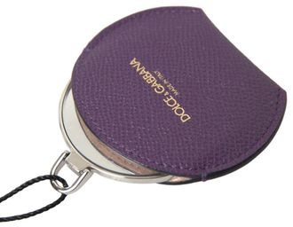 Dolce & Gabbana Purple Calfskin Leather Round Hand Mirror Holder Accessory