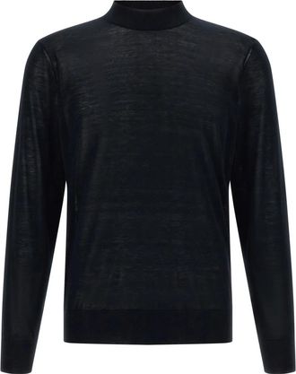 Brunello Cucinelli Zijde-Katoen Trui met Hoge Hals - Heren - Coltruien - Blauw - L - Katoen - Truien & Vesten
