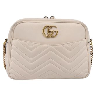 Gucci Gg Marmont Multi-Use Matelasse Leather White Leather Handbag (Pre-Owned)