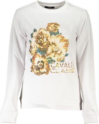 Cavalli Geborstelde Sweatshirt met Print Logo - Dames - Sweatshirts - Wit - 2XL - Hoodies & sweatvesten