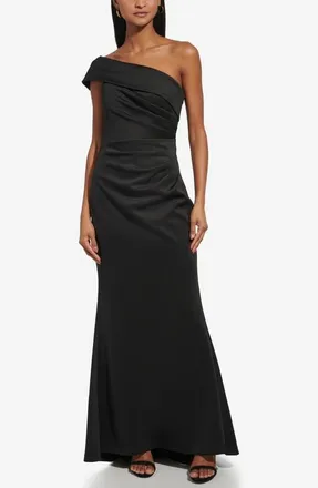 Eliza J One-Shoulder Ruched Gown in Black at Nordstrom, Size 10