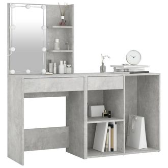 Berkfield Home LED Dressing Table with Cabinet Concrete Grey Engineered Wood