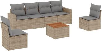 vidaXL Juego De Sof&aacute;s Jard&iacute;n Con Cojines Beige Mezcla 7 Pzas Rat&aacute;n Pe Vidaxl