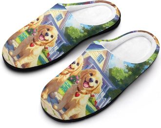 Generic Cute Gold Retriever Dogs Womens Slippers Warm House Slippers Indoor House Shoes with Anti-Skid Rubber Sole
