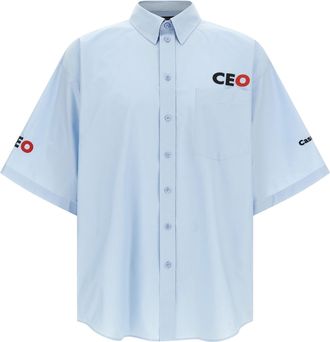 Balenciaga Ceo Uniform Logo Camicie Celeste-Uomo