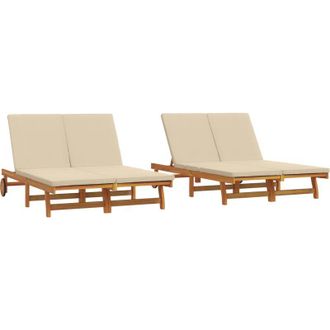 vidaXL Tumbona Doble Con Ruedas Y Coj&iacute;n De Madera De Acacia Maciza Vidaxl